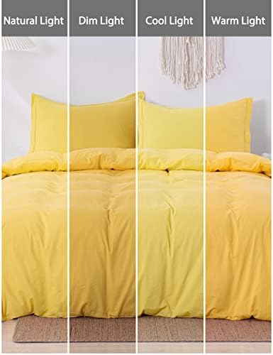 כיסוי שמיכה צהוב של מורייב צהוב קינג סוגיה - פשתן כותנה שטוף כמו כיסוי שמיכה רך קינג סט 3 חלקים עם סגירת