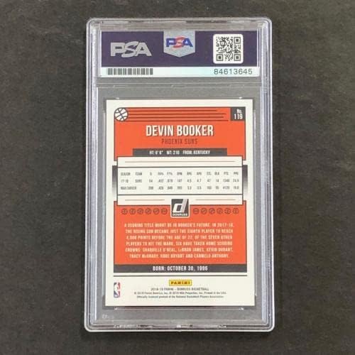 2018-19 Donruss 199 Devin Booker Auto חתום כרטיס PSA/DNA Slabbed חתימה - כרטיסי טירון של כדורסל כדורסל