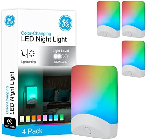 GE משתנה צבע LED Light Light, חבר לקיר, בין ערביים לשחר, לחדר אמבטיה, חדר ילדים, משתלה, 4 חבילה, לבן, 50860