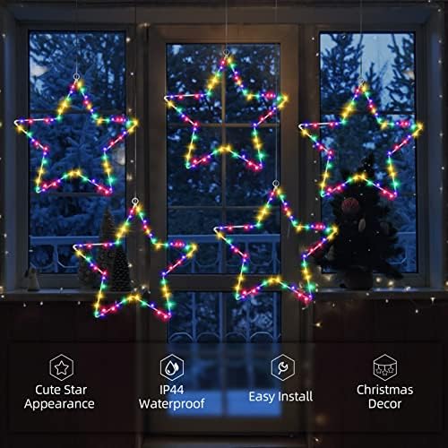 אורות כוכבים של חלון חג המולד של ליטאקה, 5 חבילות המופעלות על סוללות אורות חג המולד קישוטי טיימר ומרוחק, 8 מצבי תאורה אורות