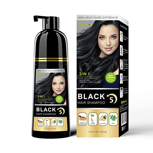 שמפו לשיער שחור טבעי מיידי 13.53 אונקיות, צבע שיער שחור טבעי חצי קבוע, שמפו לשיער לגברים ונשים-פורמולה צמחית קלה-ללא אמוניה-