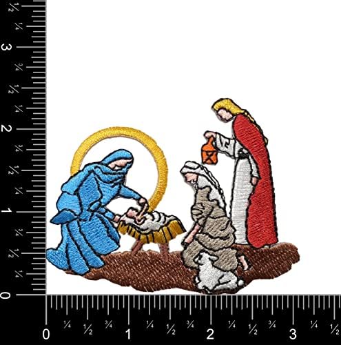 סצנת הילדות - תינוק ישו - משפחה קדושה - חג המולד - ברזל רקום על תיקון