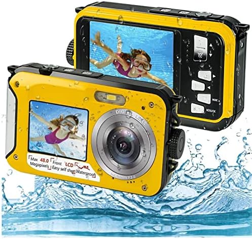 מצלמה דיגיטלית אטומה למים, מצלמת מקליט וידאו של וידאו מלא של 2.7K HD 2.7K, מסך כפול Selfie 16x זום דיגיטלי 10ft מצלמה מתחת