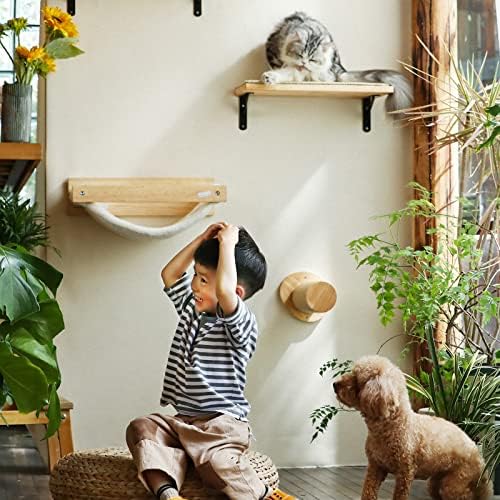 פוקומארו חתול קיר סט, כולל חתול טיפוס צעד, חתול ערסל, חתול צף מדף, קיר רכוב, לשינה, משחק, טיפוס ורביצה