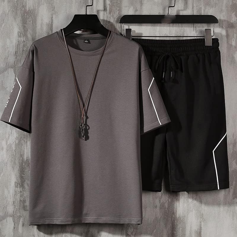 חולצת T של MMLLZEL לגברים וחולצת קז'ן קצרה של קיץ זכר מקרין חליפות ומכנסיים חליפות ספורט ספורט.