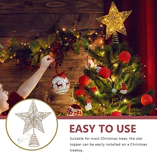 טופר עץ חג המולד של Amosfun Toper 10 אינץ 'עץ כוכב חג המולד טופר כוכב זהב טופרים עץ חג המולד עם אורות LED TEETOP כוכב לקישוט