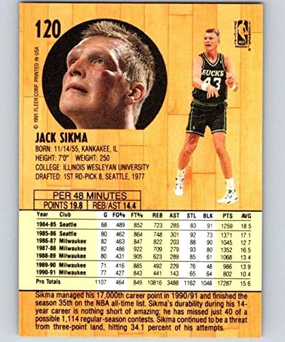 1991-92 פלייר סדרה 1 כדורסל 120 ג'ק סיקמה מילווקי באקס רשמי כרטיס מסחר ב- NBA