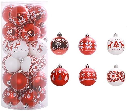 קישוטי כדורי חג המולד של 30 יחידות, 60 ממ אדום ולבן צבועים עם ניפוץ חגיגי חתונה חגיגית קישוטים לקישוט עץ