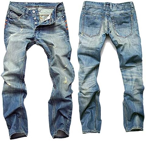 גברים אנגונוול קרעו רזים מתאימים מכנסי ג'ינס ישר מכנסי אופנוען ישר עם חורים נהרסו מכנס רזה