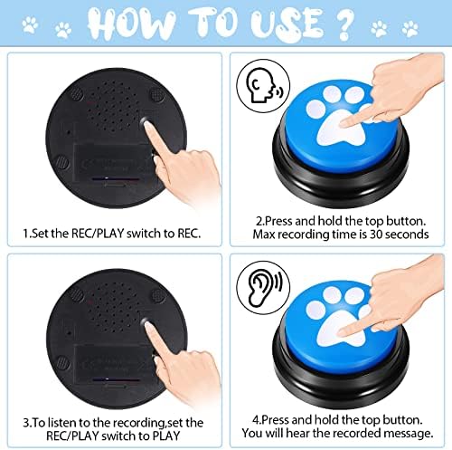 8 חבילה כלב כפתורי תקשורת קול הקלטת כפתור כלב קול מדבר כפתורים לצריבה כפתור תשובה זמזמים לחיות מחמד אימון
