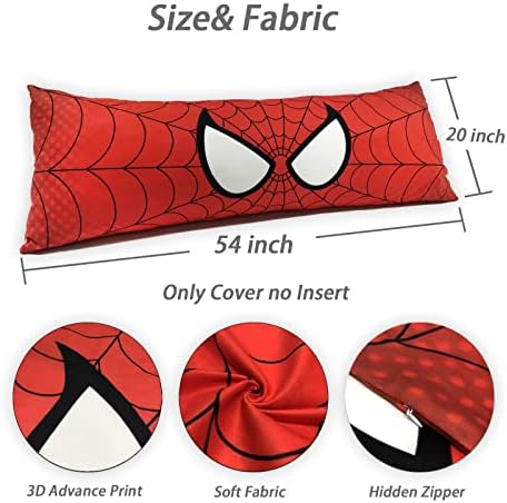 עכביש אדום גוף גוף כיסוי כרית עם רוכסן מוסתר 20x54 אינץ '