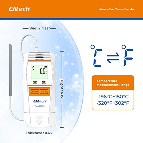 Elitech TLOG 100EL טמפרטורה דיגיטלית נתונים לוגר מקליט טמפרטורה לשימוש חוזר דוח PDF דוח יציאת USB 32000 נקודות עם בדיקת טמפרטורה