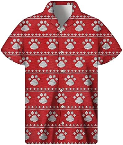 כפתור גברים לחג המולד של ZDDO למטה חולצות שרוול קצר, חג המולד מכוער של פתית שלג הדפסת באולינג חולצה מעצבת