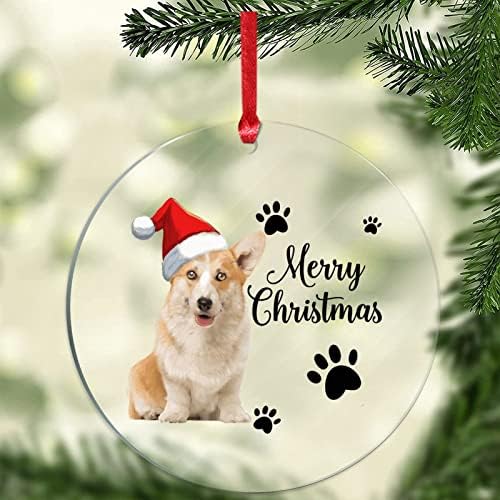 חמוד כלב כובע כפה טביעת רגל החג שמח ברור אקריליק חג המולד קישוט עגול כלב תליון תכשיט עץ דקור,חיות מחמד זיכרון זיכרון