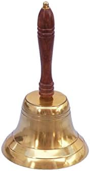 המפטון ימי 3xglass-101 פעמון יד מצופה פליז עם ידית עץ 11 קישוט ביתי ימי, 11 אינץ '