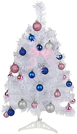 Fonzci 24 אינץ 'עץ חג המולד מיני עם נורות LED מיתרים וקישוטים, עץ אורן חג המולד מלאכותי
