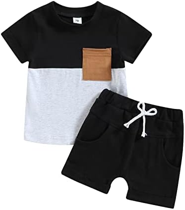 תינוק בוי קיץ בגדי קיץ בלוק צבע שרוול קצר חולצה עליונה בצבע אחיד מכנסיים קצרים מכנסיים פעוט לתינוקות פעוטות
