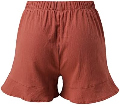 מכנסי טרניעה חמודים של Xiloccer מכנסיים קצרות המותניים המותניים אלסטיות מותניים ומכנסי נשים מוצקות פשתן קיץ כותנה