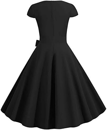 שמלות אביב של ADSSDQ לנשים 2023, שרוול קצר בקיץ פאב פפלום שמלת טוניקה לנשים רטרו אור V צוואר מוצק