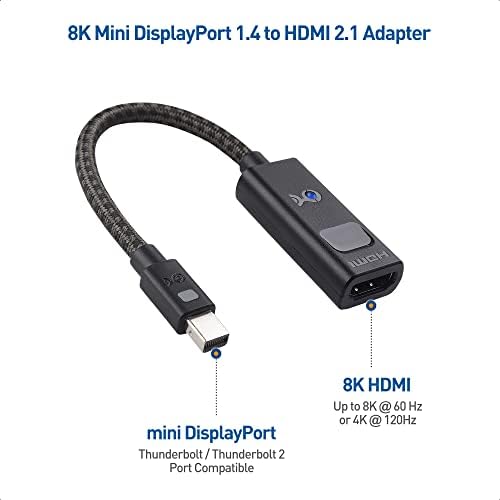 ענייני כבלים פעילים 8K Mini DisplayPort 1.4 ל- HDMI 2.1 מתאם עם 4K 120Hz או 8K 60Hz, Mini Displayport ל- HDMI 2.1 מתאם