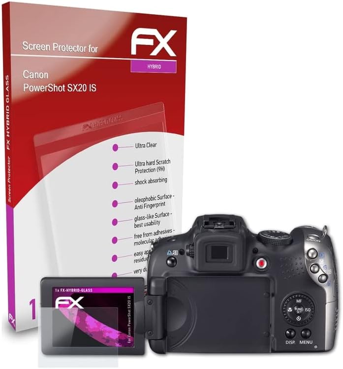 אטפולקס סרט מגן מזכוכית פלסטיק התואם ל- Canon PowerShot SX20 הוא מגן זכוכית, 9 שעות מגן מסך זכוכית היברידי FX
