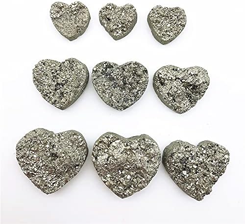 Binnanfang AC216 1 pcs צורת לב של פיריט טבעי קוורץ גבישים גולשים ומינרלים אנרגיית ריפוי דגימה דגימה של עיצוב הבית גבישי מתנה