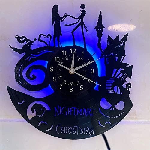 סיוט חג המולד ויניל שיא שעון קיר יצירתי עם 7 צבעים זוהר לילה אור שעון 12 אינץ 'מתנות לעיצוב בית בעבודת יד לילדים