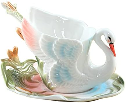 כוסות קפה של Xuqhu קרמיקה, ספלי קפוצ'ינו, כוס תה, ספלי פרחים עם כף צלוחית וקופסת מתנה, למשקאות קפה מיוחדים, קפוצ'ינו,