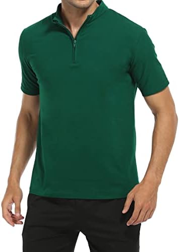 חולצות פולו של Hausein לגברים שרוול קצר רזה מתאים לרבע שריר רוכסן ספורט אתלטים שריר קז'ואלים חולצות קיץ