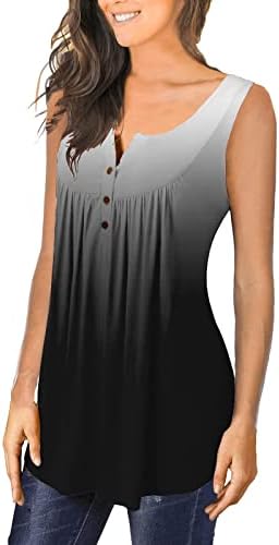 נשים ללא שרוולים גופיות צבע בלוק לפרוע רופף טוניקת חולצה חולצה קיץ כפתורים עם צוואר נדנדה חולצות זורם טנקים למעלה
