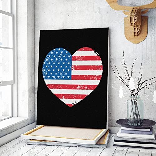 ארהב אמריקה רטרו לב דגל צבע על ידי מספרי ערכות בד עשה זאת בעצמך אקריליק שמן ציור עבור בית קיר תפאורה 12 * 16 אינץ