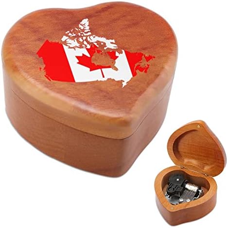 דגל קנדה קופסאות מוסיקה מיוער וינטג 'חרוט לב מתנת קופסא מוזיקלית לחג המולד
