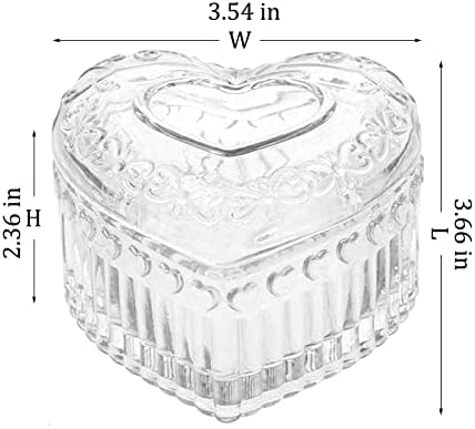 תכשיטי זכוכית תיבת לב צורת חמוד תיבת לאחסון טבעת עגיל תכשיט בציר תכשיטי ארגונית דקורטיבי מתנה עבור נשים בנות-גרב003-שקוף