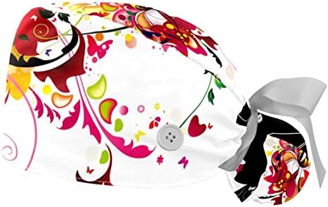 2 חבילות כובע עבודה של נשים עם כפתורים סרט עניבת פרח אחורי נערת פרפר פרפר פיות דפוס ורוד דפוס שיער ארוך
