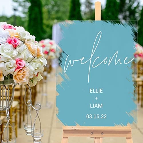 ALIOYOIT שלט חתונה אקרילי תינוק כחול כחול ברורה אקריליק חתונה קבלת פנים שלט ברכה לחתונה מותאם אישית שלט