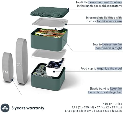 מונבנטו - קופסת בנטו גדולה MB ג'ונגל מרובע עם תאים - קופסת ארוחת צהריים אטומה לדליפות לעבודה וארוחות הכנת ארוחות - BPA