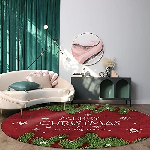 שטיח שטח עגול גדול לחדר שינה בסלון, שטיחים 4ft ללא החלקה לחדר לילדים, פתיתי שלג חג שמח ומזרן רצפת שטיח רחיץ לרחיץ