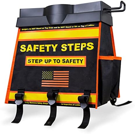 צעדי בטיחות מארגן סולם עם תיק כלים ומגש שקופיות, קיבולת אחסון גבוהה, צעדים תואמים ל- OSHA