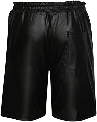 מכנסי עור קצרים של PU לגברים מותניים אלסטיים משתוללים מכנסיים קצרים חמים עם כיסים מכנסיים קצרים מזדמנים למכנסיים נוער