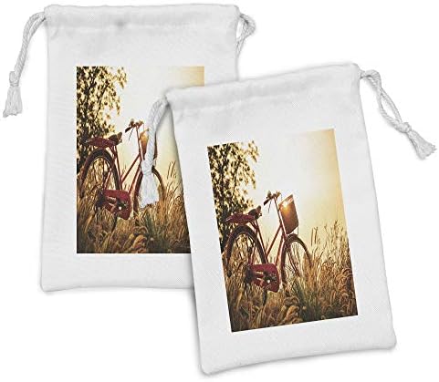 סט כיס באמבסון באמבסון סט של 2, אופניים בסגנון רטרו קלאסי בגווני Sepia שקיעה רומנטית שקיעה כפרית נוף, תיק
