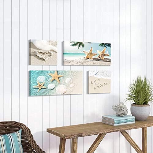 זפת זפת סטודיו חול חוף קיר אמנות תמונה: צדף וכוכב ים יצירות אמנות הדפסה על בד לסלון