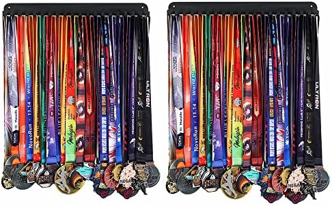 Goutoports מחזיק מדליות תצוגת תצוגה מסגרת מתלה לספורט רץ מירוץ - מחזיק קולב מדליית Race - מתכת פלדה שחורה יציבה מעל