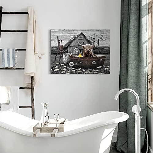 בית אמבטיה של בית חווה אמנות קיר מצחיק פרה היילנד באמבטיה תמונות קיר תפאורה כפרית ציור פרה לחדר אמבטיה לשירותים בשירותים