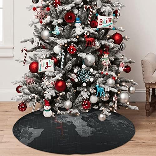 מפת עולם שחורה מודפסת חצאית עץ חג המולד 48 לקישוט מסיבות חג חג המולד