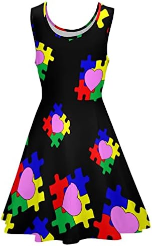 בייקוטואן לב פאזל אוטיזם מודעות נשים של שרוולים טנק שמלת מתוק חמוד עגול צוואר מיני שמלה