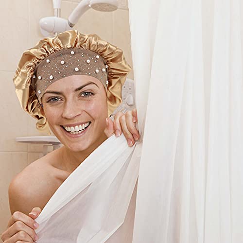 Artibetter 2 PCS כובע מקלחת לנשים שיער ארוך שיער אטום למים מכונסת סאטן עם כוכב כוכב כוכב מקלחת מתכוונן לשיער חוזר