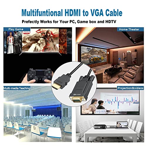 UKYEE HDMI לכבל VGA 6 רגל, HDMI ל- VGA 1080p זכר לממיר זכר למחשב, מחשב נייד, צג, מקרן, HDTV- שחור