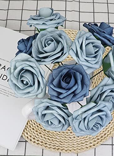 JDSOUR 50 pcs ורדים מלאכותיים פרח ， נגיעה אמיתית ורדים קצף מלאכותי עם גזע DIY לחתונה של זר כלה חתונות מרכזי
