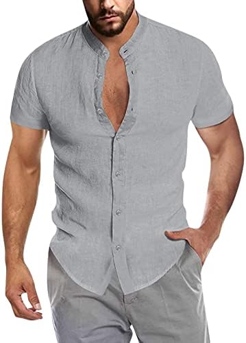 חולצות גברים של ZDFER עומדות צווארון שרוול קצר קיץ מזדמן חוף חוף חוף אחיד כפתור חולצה על חולצת אימון ספורט