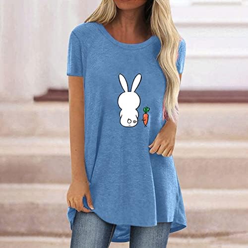 נשים פסחא חולצות מקרית חמוד ארנב מודפס ארוך חולצות קיץ קצר שרוול רופף טי חולצות חולצות גדולות טוניקות